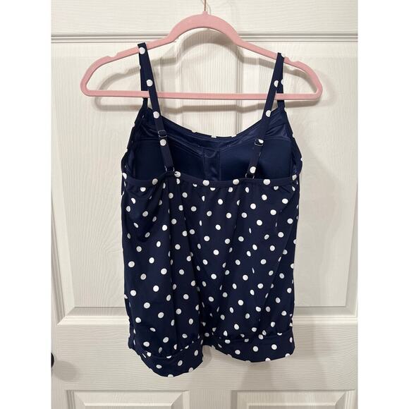 NWOT Lands End Blouson Tummy Hiding Tankini Top in Deep Sea Polka Dot, 12P - Picture 5 of 6